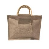 Bolsa De Juta Palha Alça Bambu Feminina Praia Piscina Grande Bege
