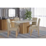 Conjunto: Mesa Sala Jantar Ana Tampo Madeirado C/ Vidro 130x80cm E 4 Cadeiras Maia Cinamomo/off White - Cinamomo/suede Gengibre Bege - Cimol