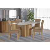 Conjunto: Mesa Sala Jantar Ana Tampo Madeirado C/ Vidro 130x80cm E 4 Cadeiras Maia Cinamomo/off White - Cinamomo/suede Mascavo Chocolate - Cimol