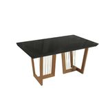 Mesa Multiuso Cozinha Clara Premium Madeira Maciça C/ Tampo Madeirado C/ Vidro 200x100cm Carvalho/preto Fosco/vidro Preto - Kappesberg
