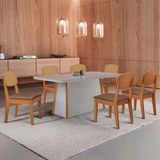 Mesa Jantar Diane 180cm Tampo Mdf Vidro 6 Cadeiras Copper Prem Moderna Tork Naturale Serigrafia Off White