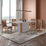 Mesa De Jantar Isadora 180cm Tampo Mdf Vidro Com 6 Cadeiras Tork Naturale Serigrafia Off White