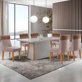 Mesa De Jantar Diane 180cm Tampo Mdf Vidro 6 Cadeiras Andes Moderna Linho Capuccino Tork Naturale Off White Serigrafia