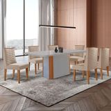 Mesa De Jantar Isadora 180cm Tampo Mdf Vidro Com 6 Cadeiras Veludo Creme Off White Naturale Serigrafia