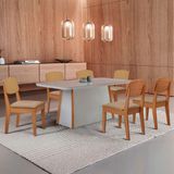 Mesa Jantar Diane 180cm Tampo Mdf Vidro 6 Cadeiras Copper Prem Moderna Turim 07 Naturale Serigrafia Off White