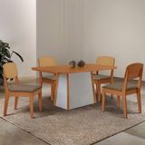 Mesa Jantar Diane 120cm Tampo Mdf Lam 4 Cadeiras Copper Pre Moderna Veludo Capuccino Naturale Off White