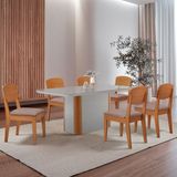 Mesa De Jantar Isadora 180cm Tampo Mdf Vidro Com 6 Cadeiras Linho Capuccino Tork Off White