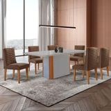 Mesa De Jantar Isadora 180cm Tampo Mdf Vidro Com 6 Cadeiras Veludo Marrom Off White Naturale Serigrafia