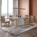 Mesa De Jantar Diane 180cm Tampo Mdf Vidro 6 Cadeiras Safira Moderna Veludo Capuccino Off White Naturale Serigrafia