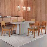 Mesa Jantar Diane 180cm Tampo Mdf Vidro 6 Cadeiras Copper Prem Moderna Veludo Capuccino Off White Naturale Serigrafia