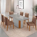 Mesa De Jantar Isadora 180cm Tampo Mdf Vidro Com 6 Cadeiras Tork Naturale Serigrafia Off White