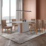 Mesa De Jantar Isadora 180cm Tampo Mdf Vidro Com 6 Cadeiras Veludo Capuccino Off White Naturale Serigrafia