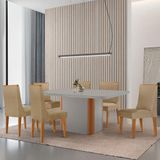Mesa De Jantar Isadora 180cm Tampo Mdf Vidro Com 6 Cadeiras Turim 07 Naturale Serigrafia Off White