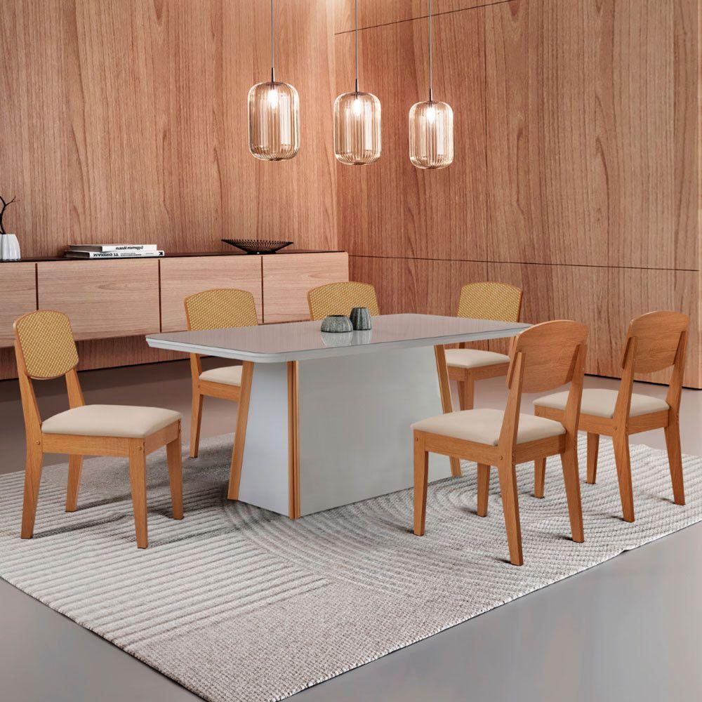 Mesa Jantar Diane 180cm Tampo Mdf Vidro 6 Cadeiras Copper Prem Moderna ...