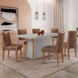 Mesa De Jantar Diane 180cm Tampo Mdf Vidro 6 Cadeiras Isadora Moderna Tork Naturale Serigrafia Off White