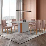 Mesa De Jantar Isadora 180cm Tampo Mdf Vidro Com 6 Cadeiras Linho Capuccino Off Naturale Serigrafia