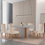 Mesa De Jantar Isadora 180cm Tampo Mdf Vidro Com 6 Cadeiras Veludo Creme Off White Naturale Serigrafia