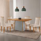 Mesa De Jantar Diane 120cm Tampo Mdf Lam 4 Cadeiras Lisboa Moderna Veludo Creme Naturale Off White