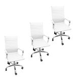 Kit 3 Cadeiras Eames Esteirinha Presidente Escritório Boston Eames Alta - Branca Branco