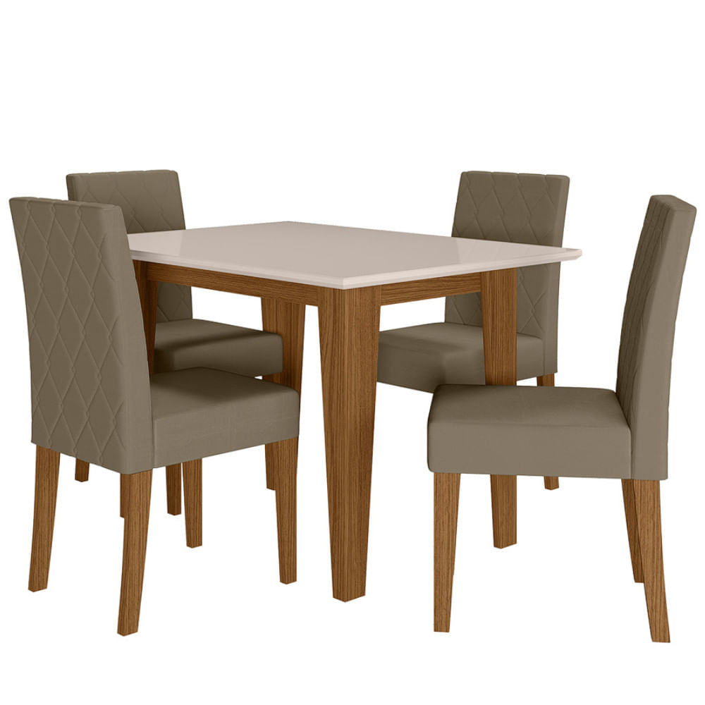 Sala De Jantar Kate 120x90 Tampo Com Vidro 4 Cadeiras Jade Poliman Móveis