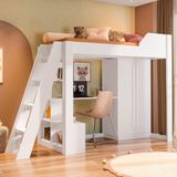 Cama Alta Office Infantil E Juvenil Com Escrivaninha E Roupeiro Vivace Branco