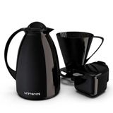 Kit Garrafa Termica Café Prático Com Açucareiro Com Colher E Suporte Para Filtro - Preto