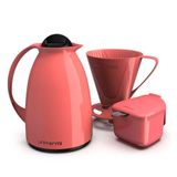 Garrafa Termica Café Kit Pratico Açucareiro + Suporte Filtro Rosa