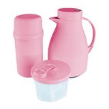 Kit Garrafa Paris 500ml Garrafa Fano 250ml E Pote Dosador 300ml Unibaby Rosa