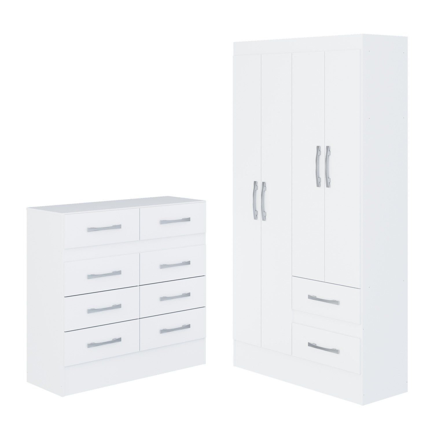 Quarto Infantil Com Cômoda 8 Gavetas E Guarda-roupa 4 Portas E 2 Gavetas Ninho Branco