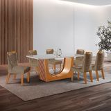Conjunto De Jantar Mesa Maceió Tampo Mdf E Vidro Com 6 Cadeiras Atena Yescasa Castanho Cinamomo/pena Caramelo/off White