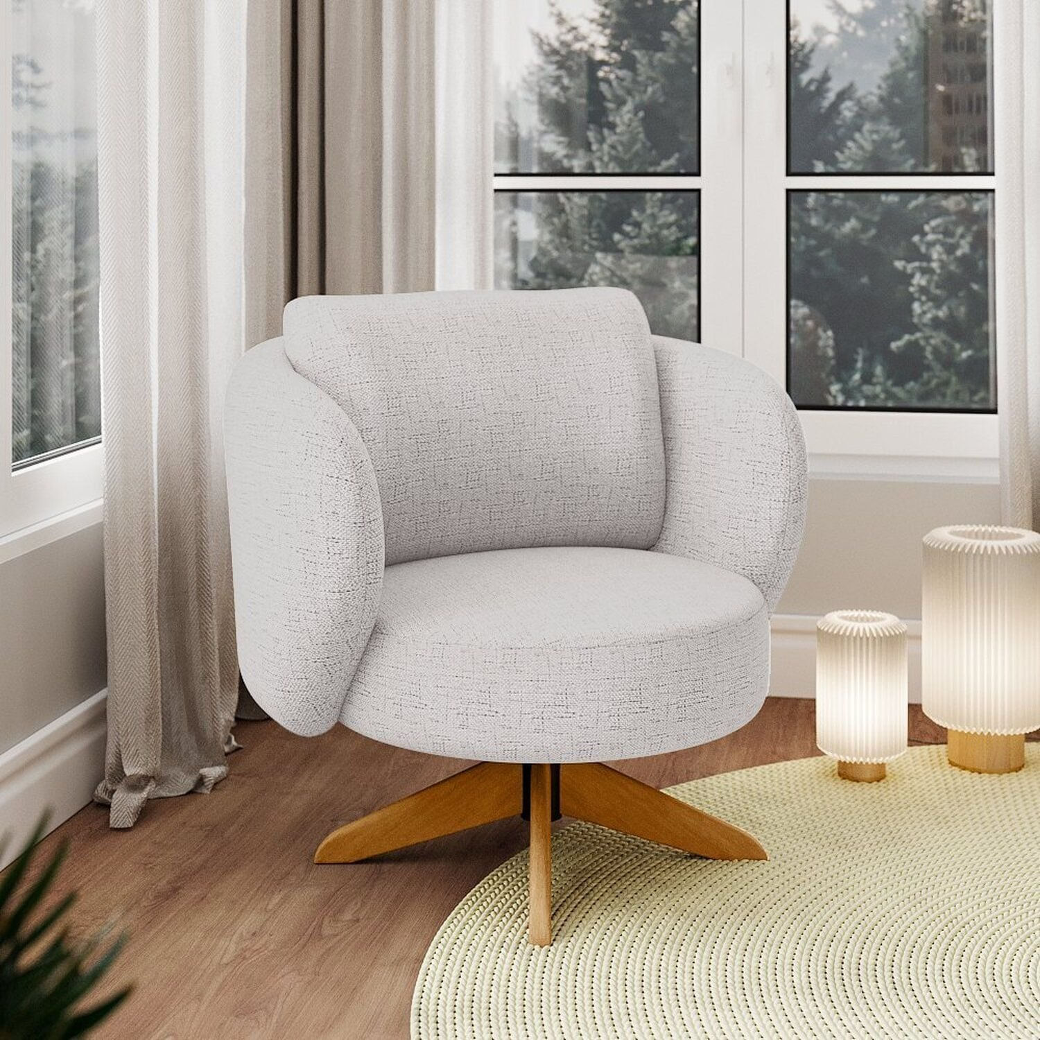 Poltrona Para Sala De Estar Em Linho 1051 Base Giratória Don Mesclado Bege