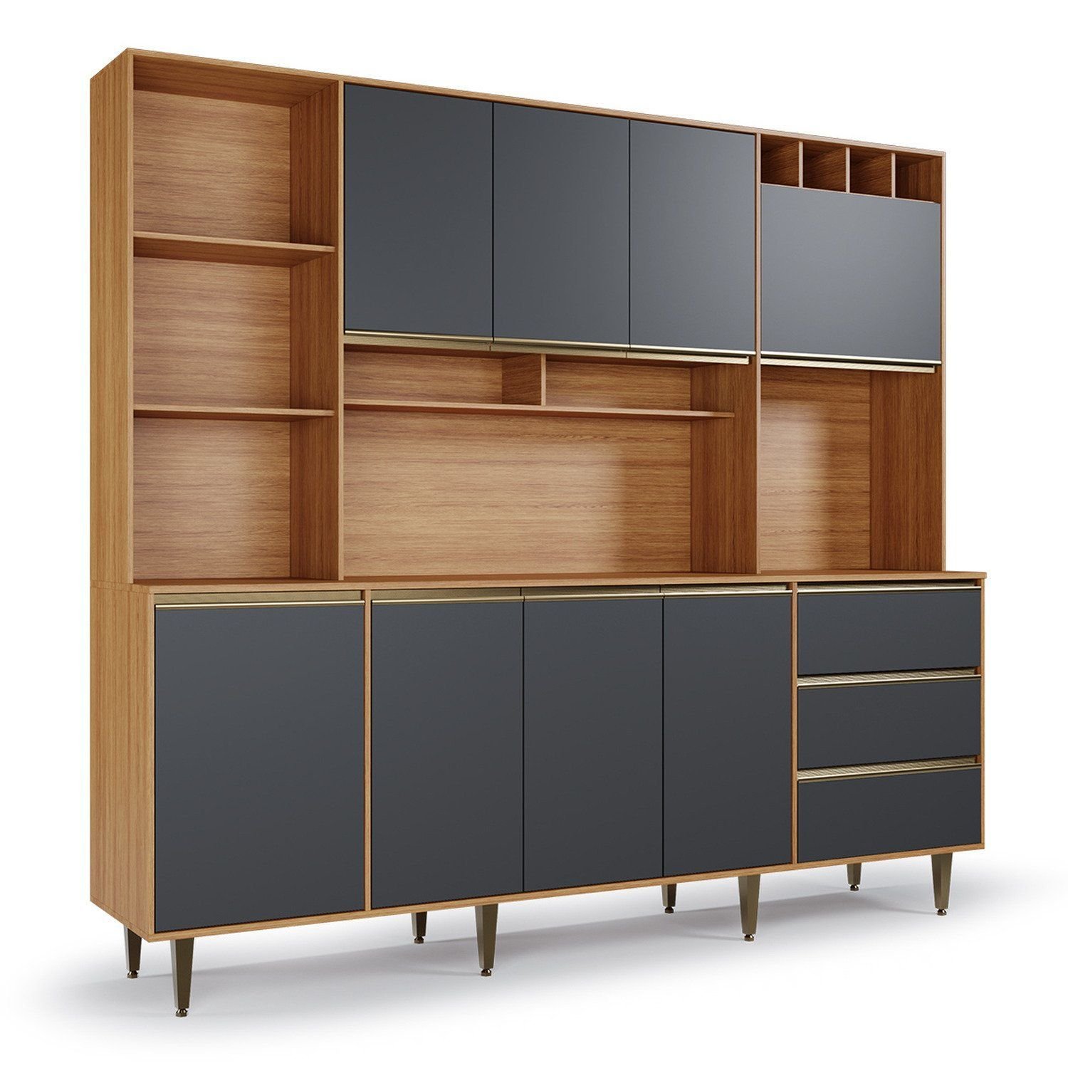 Armário De Cozinha 8 Portas 3 Gavetas Nicho Versatti Freijó/ Grafite