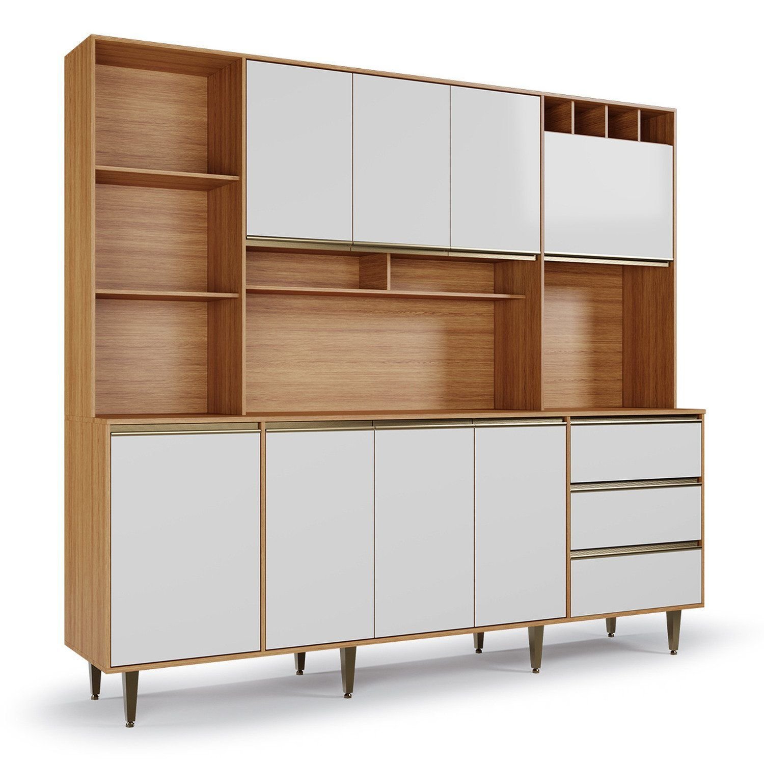 Armário De Cozinha 8 Portas 3 Gavetas Nicho Versatti Freijó/ Off White