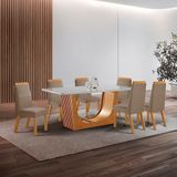 Conjunto De Jantar Mesa Maceió Tampo Mdf E Vidro Com 6 Cadeiras Catar Yescasa Castanho Cinamomo/capuccino/off White