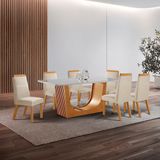 Conjunto De Jantar Mesa Maceió Tampo Mdf E Vidro Com 6 Cadeiras Catar Yescasa Castanho Cinamomo/creme/off White