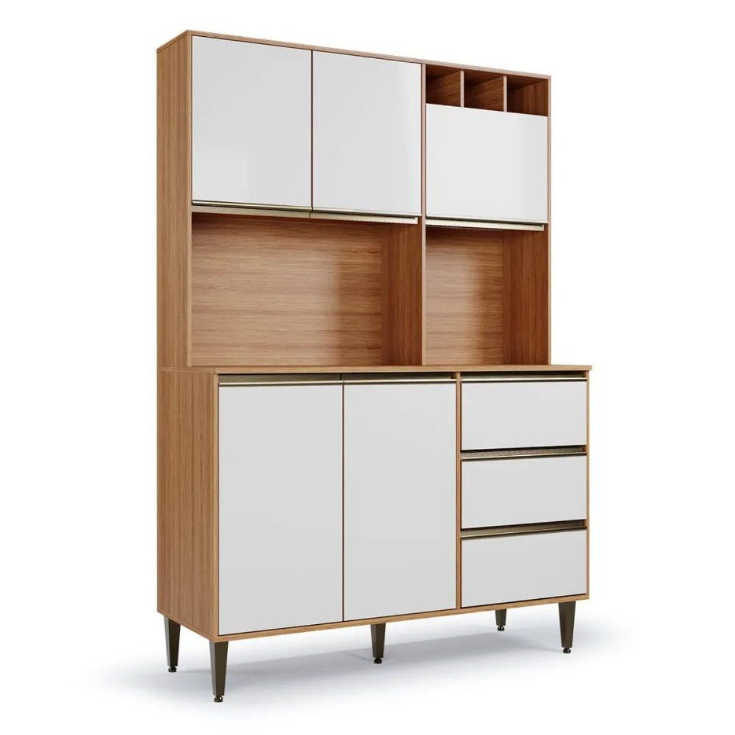 Armário De Cozinha 5 Portas 3 Gavetas Nicho Versatti Freijó/ Off White