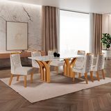 Conjunto De Jantar Mesa Miami Tampo Mdf E Vidro Com 6 Cadeiras Atena Yescasa Castanho Cinamomo/pena Bege/off White