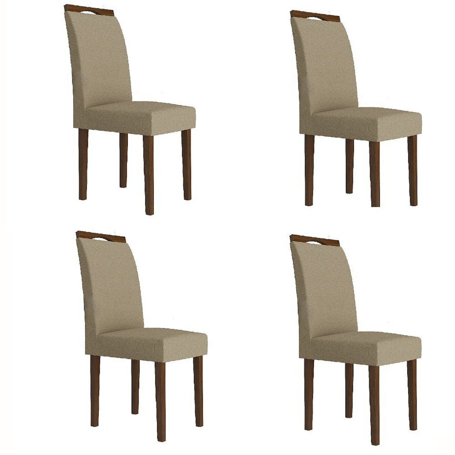 Conjunto 4 Cadeiras Estofadas Tecido 11 Naturalle / Imbuia