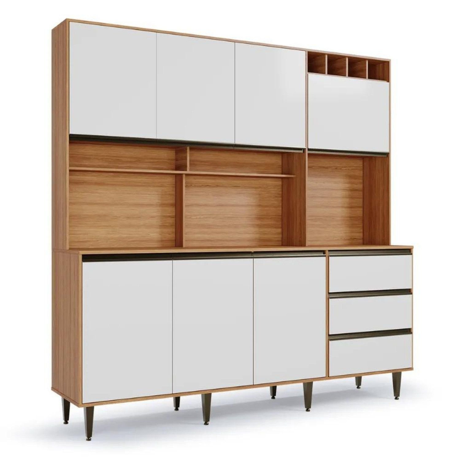 Armário De Cozinha 7 Portas 3 Gavetas Nicho Versatti Freijó/ Off White