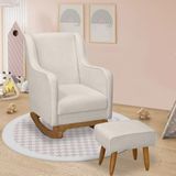 Poltrona De Amamentação Balanço Com Puff Bouclê Aquila Off White