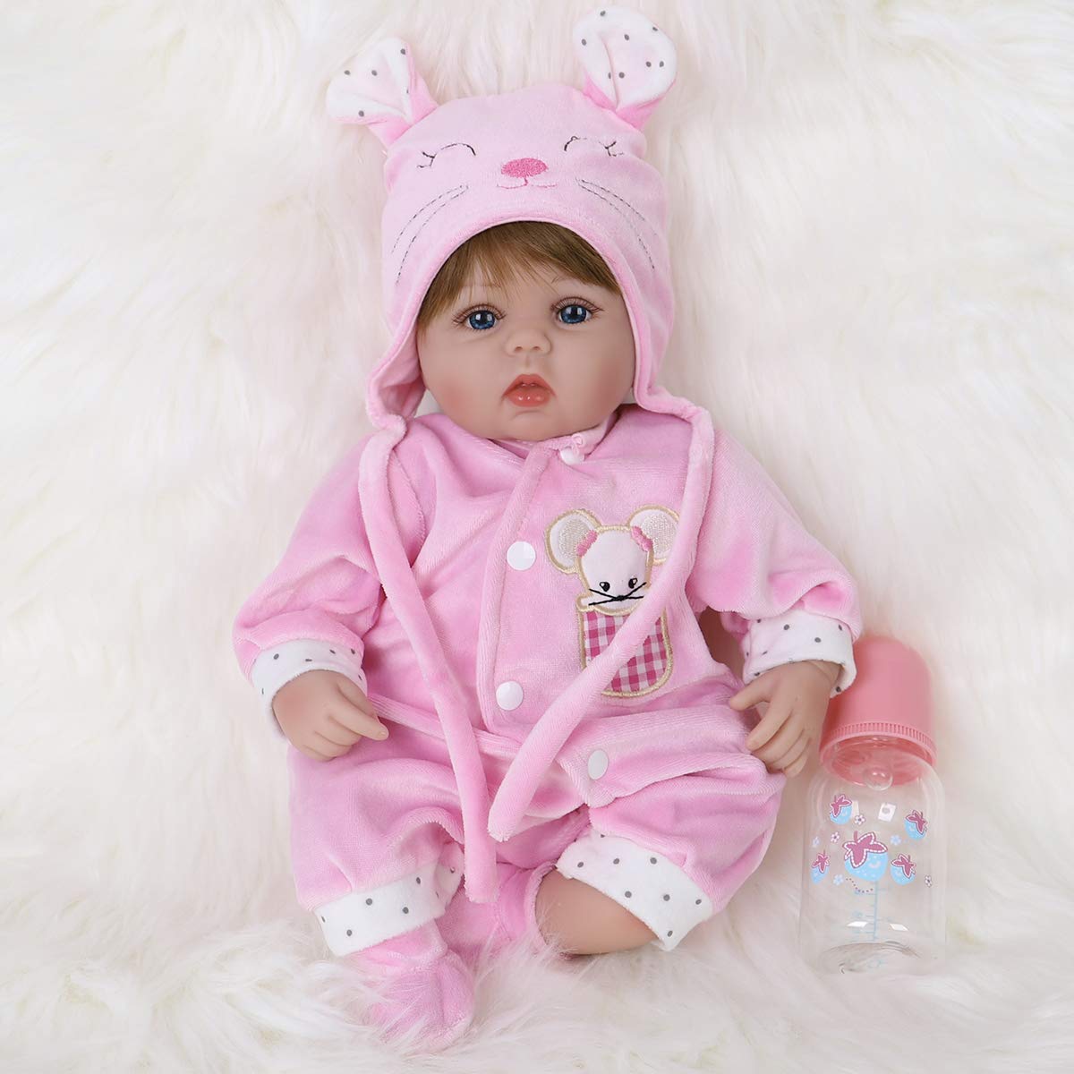 Rato Realista De Silicone Rosa Reborn Baby Doll Enadoll De 40 Cm