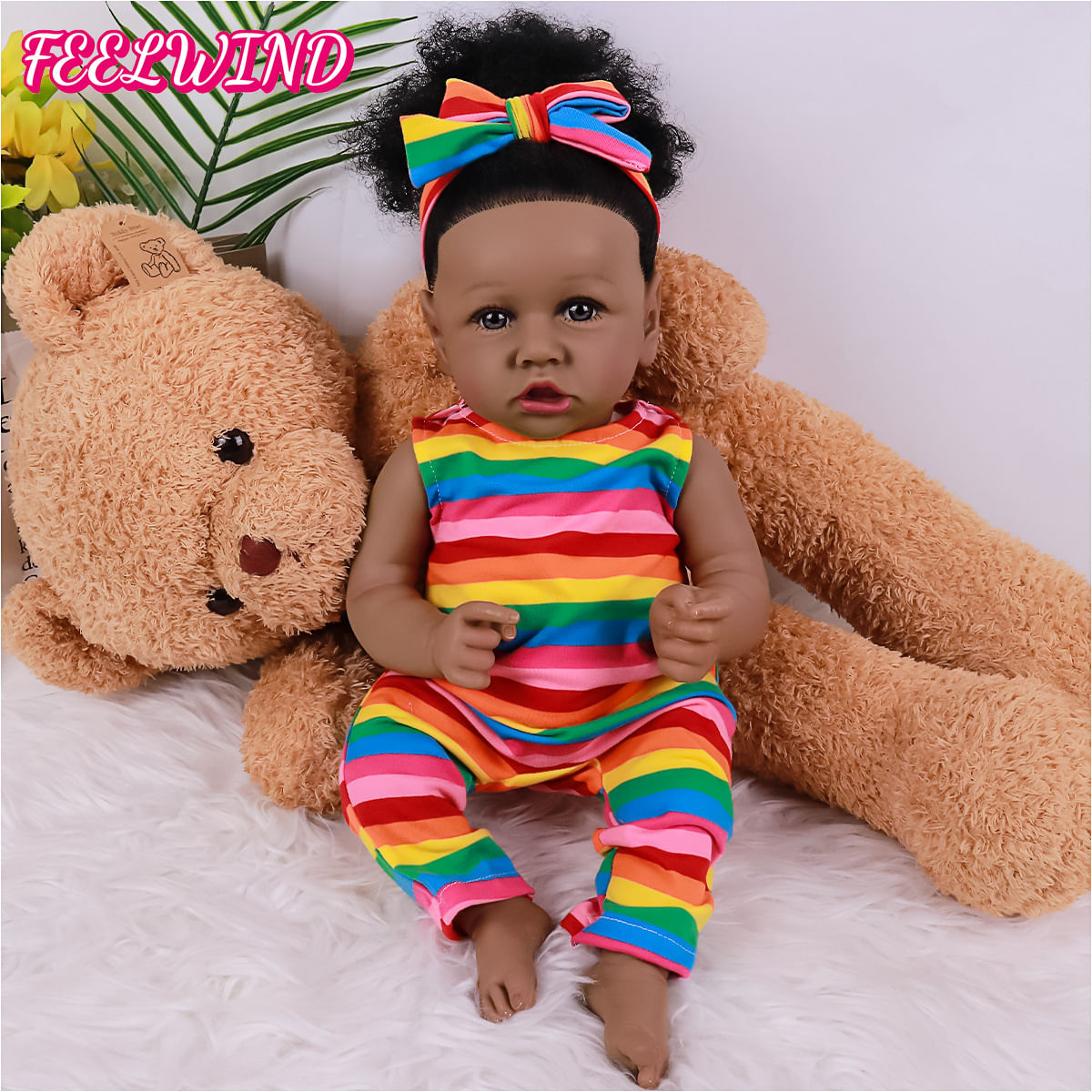 Boneca Reborn De 20 Polegadas Com Acessório De Cabelo Listrado