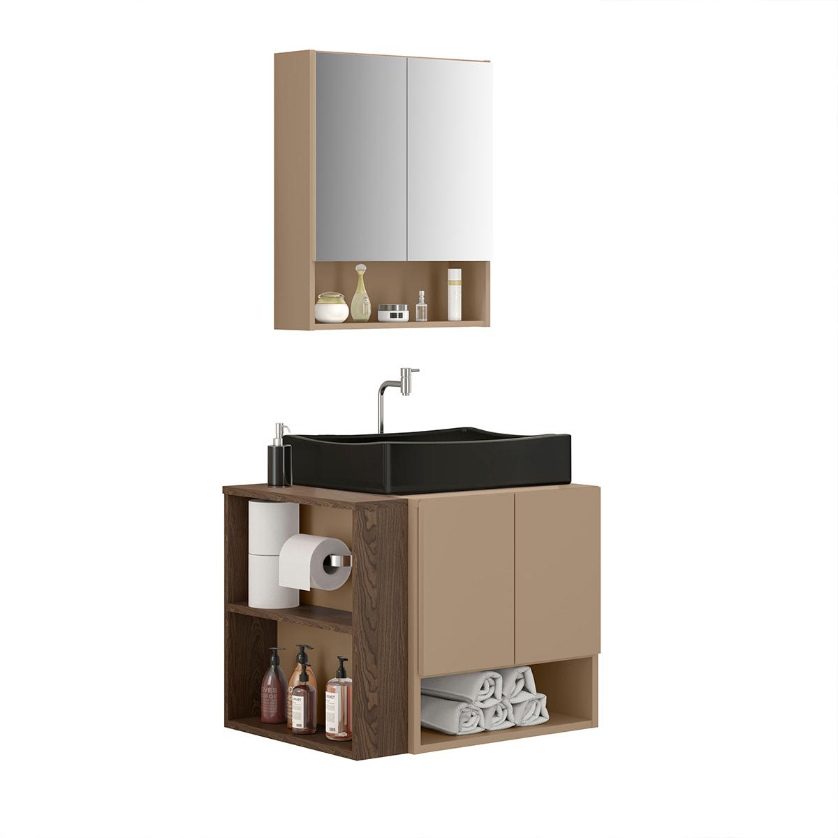 Gabinete Troia Com Espelheira Cuba Dalla Preta E Papeleira Fendi/carvalho