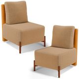 Kit 02 Poltronas Decorativas Sala De Estar Living Pés Madeira Hungria L02 Couríssimo Whisky Bouclê Mostarda - Lyam