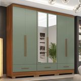 Quarto Modulado 3 Peças 6 Portas 3 Gavetas Com Espelhos Smart Plus Espresso Móveis Cinamomo / Verde