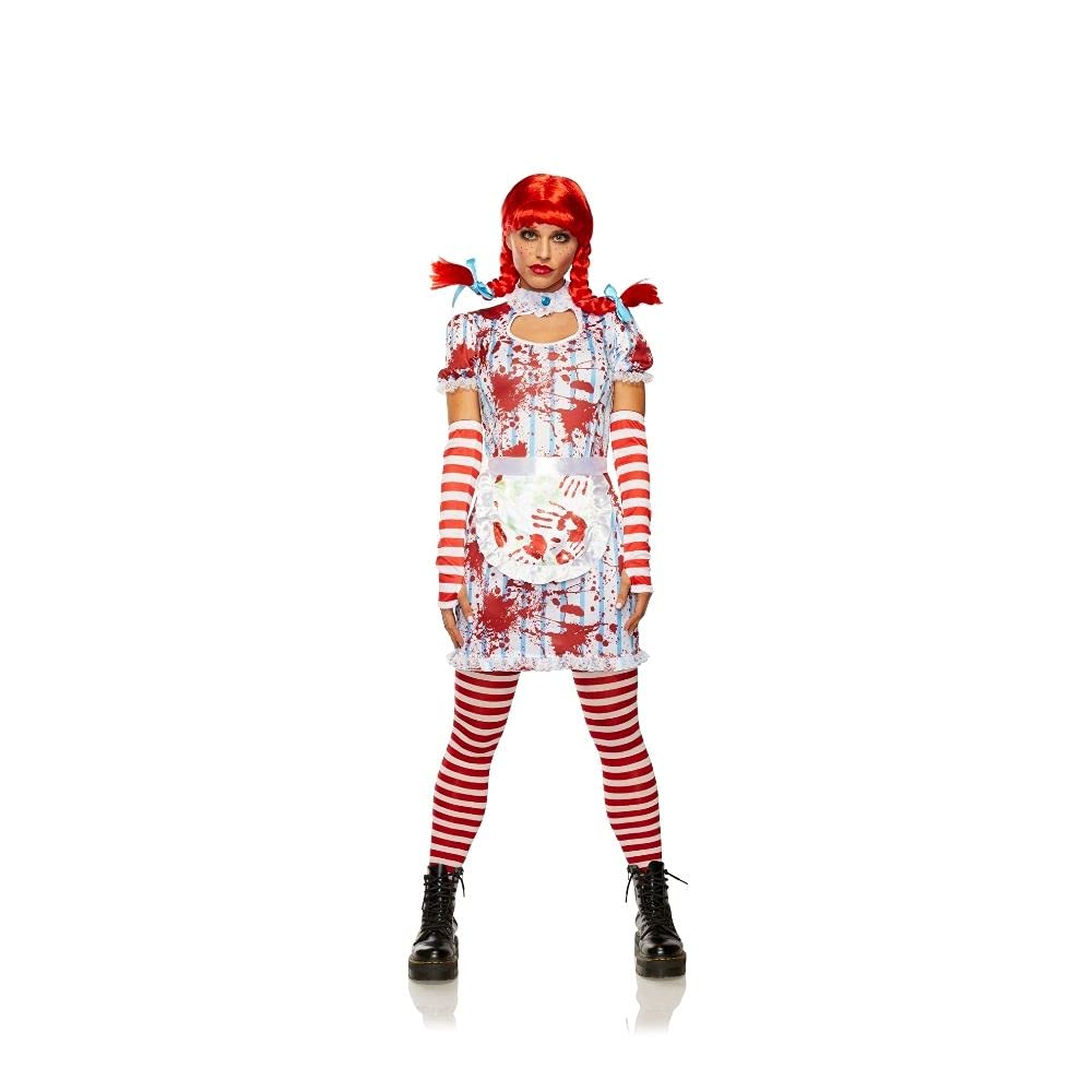 Costume Seeing Red Evil Fast Food Girl Vestido Avental Luvas Peruca