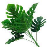 Kit 9 Ramos Costela De Adão Decorativo Artificial Plástico Verde 9 Folhas Cada 32cm