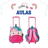 Mochila Infantil Roxa Com Rodinhas Em Formato De Unicórnio