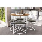 Mesa P/ Cozinha Li038 C/ Tampo Madeirado 90 Cm + 4 Banquetas Canela/branco - Kappesberg