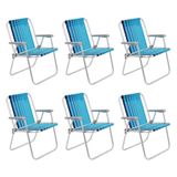 Kit 6 Cadeira De Praia Camping Alumínio Samoa Azul Tramontina